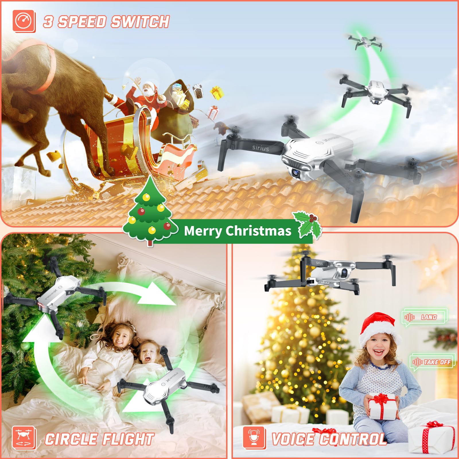 Heygelo S90 Drone with Camera for Adults, 1080P HD Mini FPV Drones for Kids Beginners, Foldable RC Quadcopter Toys Gifts with Altitude Hold, Voice/Gesture Control, 3 Speeds, 2 Batteries