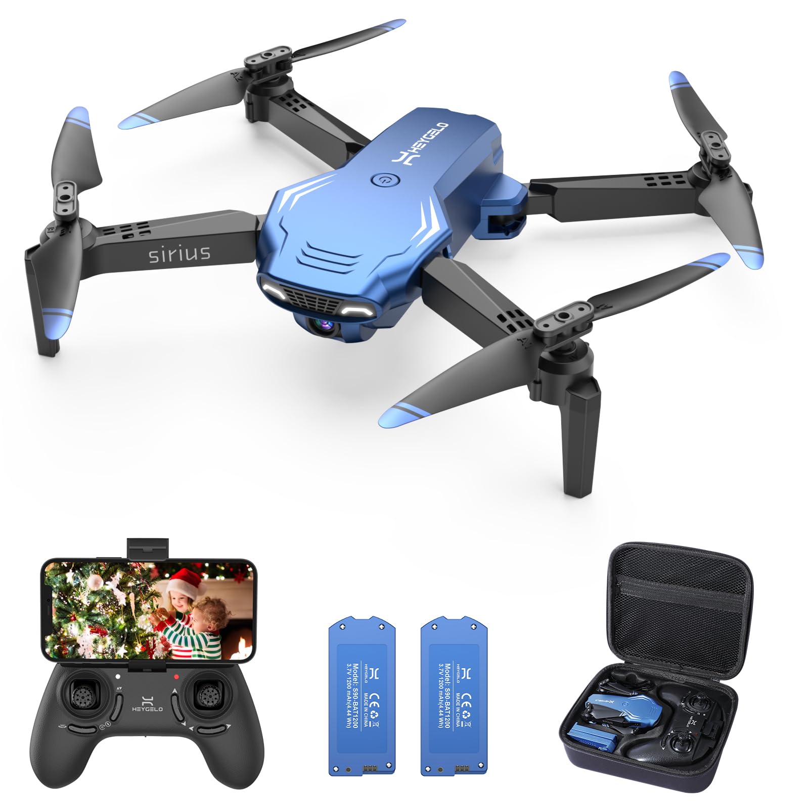 Heygelo S90 Drone with Camera for Adults, 1080P HD Mini FPV Drones for Kids Beginners, Foldable RC Quadcopter Toys Gifts with Altitude Hold, Voice/Gesture Control, 3 Speeds, 2 Batteries