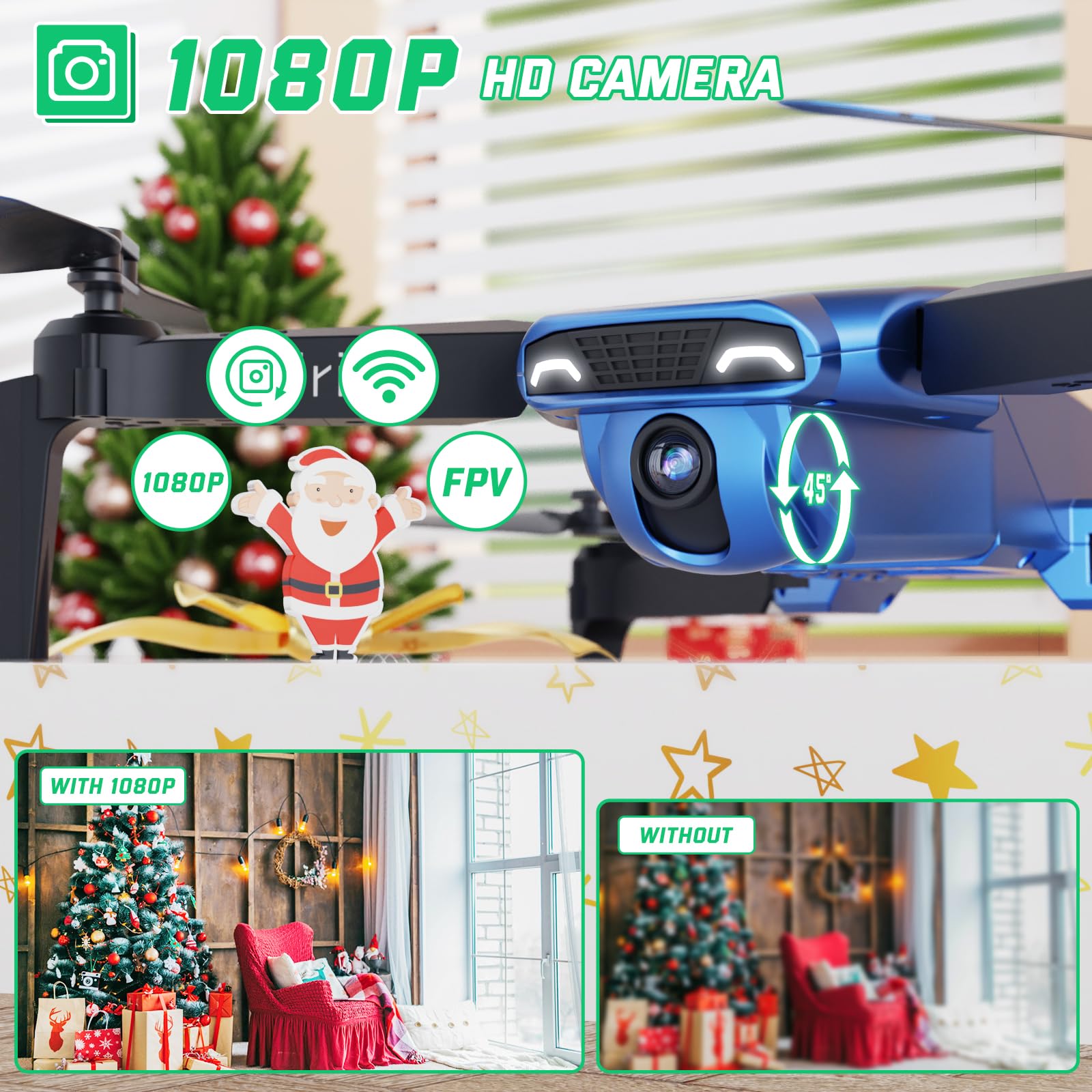 Heygelo S90 Drone with Camera for Adults, 1080P HD Mini FPV Drones for Kids Beginners, Foldable RC Quadcopter Toys Gifts with Altitude Hold, Voice/Gesture Control, 3 Speeds, 2 Batteries