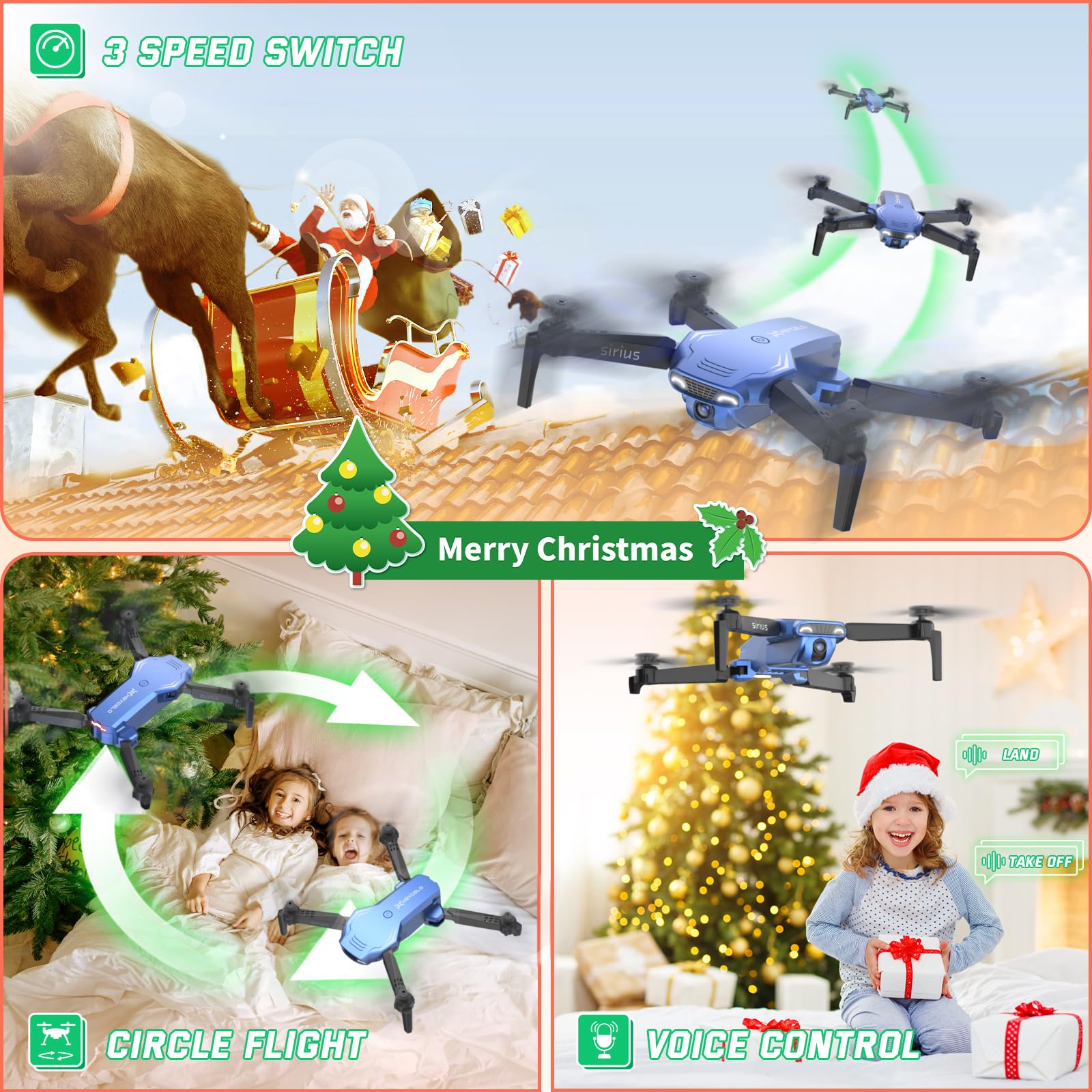 Heygelo S90 Drone with Camera for Adults, 1080P HD Mini FPV Drones for Kids Beginners, Foldable RC Quadcopter Toys Gifts with Altitude Hold, Voice/Gesture Control, 3 Speeds, 2 Batteries