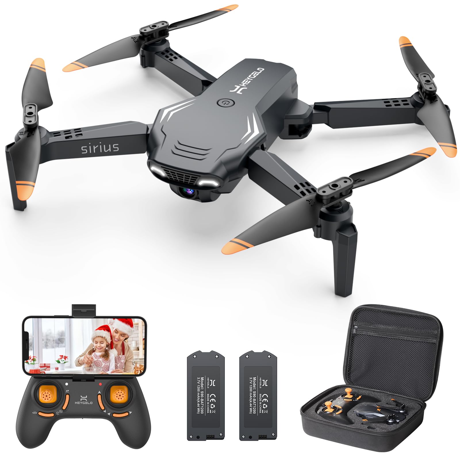 Heygelo S90 Drone with Camera for Adults, 1080P HD Mini FPV Drones for Kids Beginners, Foldable RC Quadcopter Toys Gifts with Altitude Hold, Voice/Gesture Control, 3 Speeds, 2 Batteries