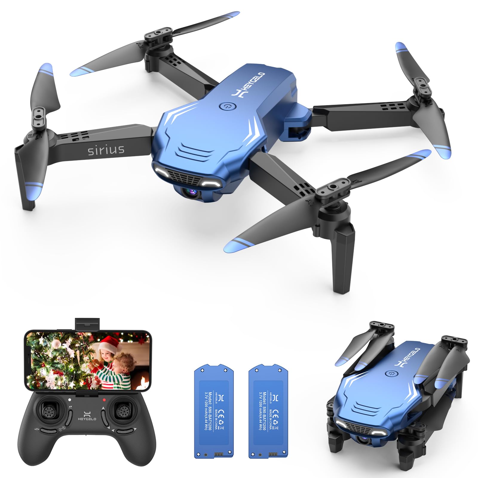 Heygelo S90 Drone with Camera for Adults, 1080P HD Mini FPV Drones for Kids Beginners, Foldable RC Quadcopter Toys Gifts with Altitude Hold, Voice/Gesture Control, 3 Speeds, 2 Batteries