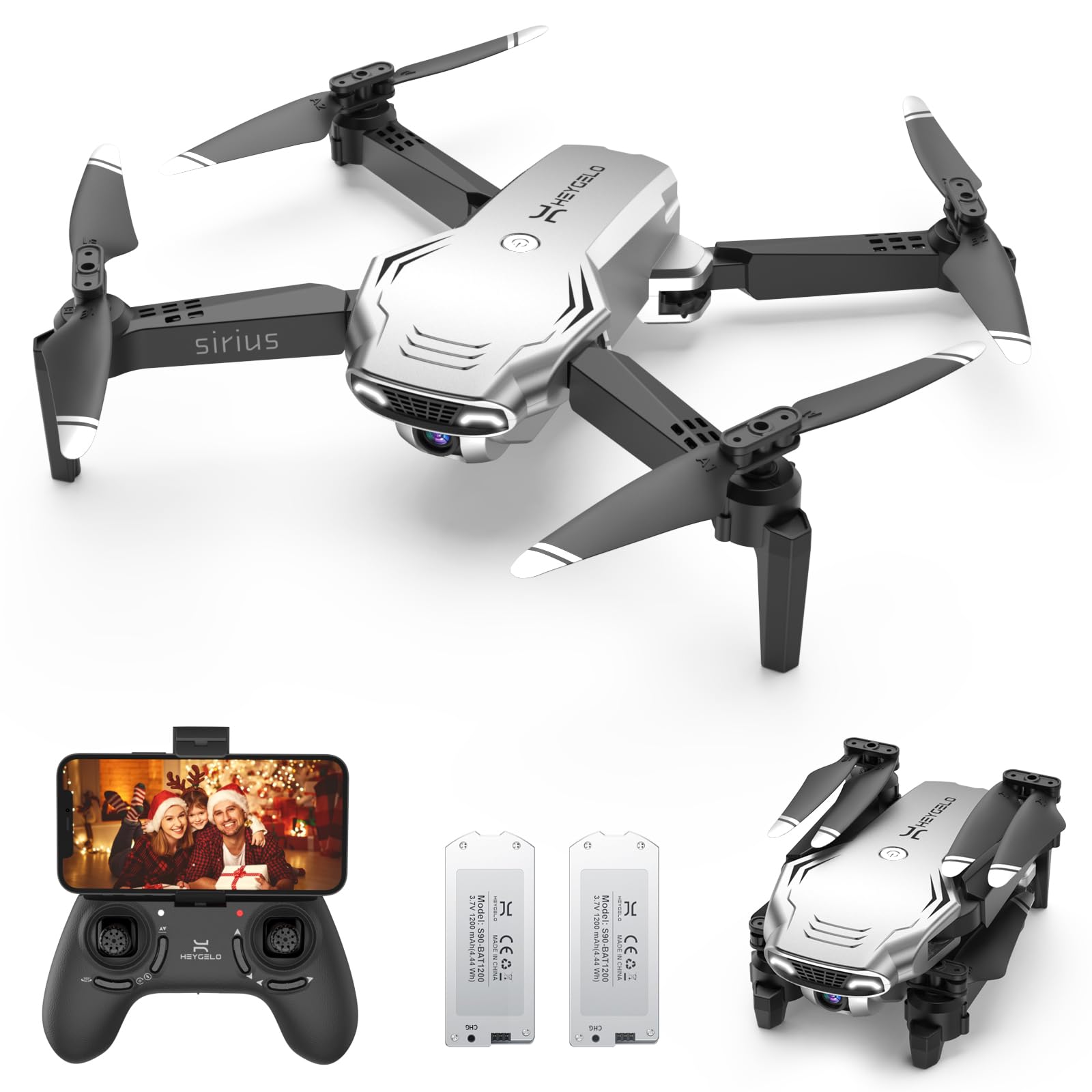 Heygelo S90 Drone with Camera for Adults, 1080P HD Mini FPV Drones for Kids Beginners, Foldable RC Quadcopter Toys Gifts with Altitude Hold, Voice/Gesture Control, 3 Speeds, 2 Batteries