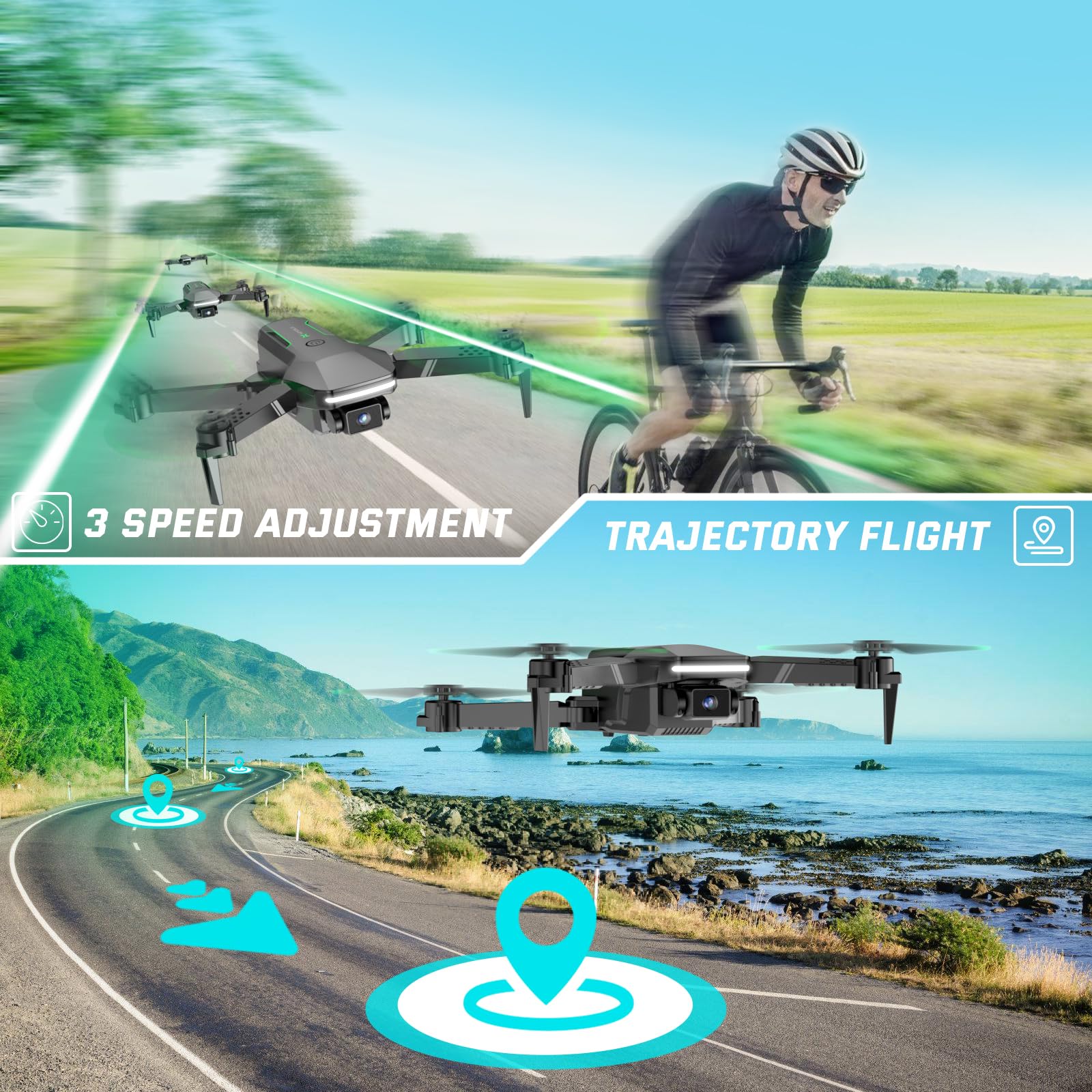 Heygelo S90 Drone with Camera for Adults, 1080P HD Mini FPV Drones for Kids Beginners, Foldable RC Quadcopter Toys Gifts with Altitude Hold, Voice/Gesture Control, 3 Speeds, 2 Batteries