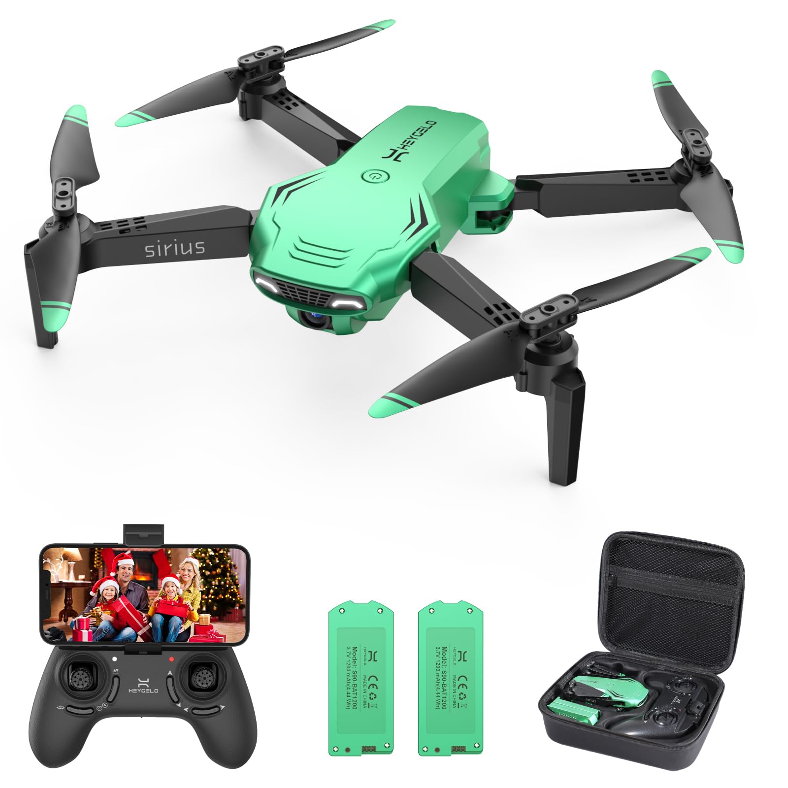 Heygelo S90 Drone with Camera for Adults, 1080P HD Mini FPV Drones for Kids Beginners, Foldable RC Quadcopter Toys Gifts with Altitude Hold, Voice/Gesture Control, 3 Speeds, 2 Batteries