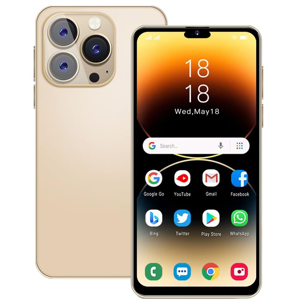 PrzSay Unlocked Smartphone, 6.3 inch HD Display, Android10.0, Dual SIM, Dual Cameras, 1GB RAM+16GB ROM (Expandable to 128GB), Support: WiFi, Bluetooth, GPS 3G Mobile Phones (Golden)