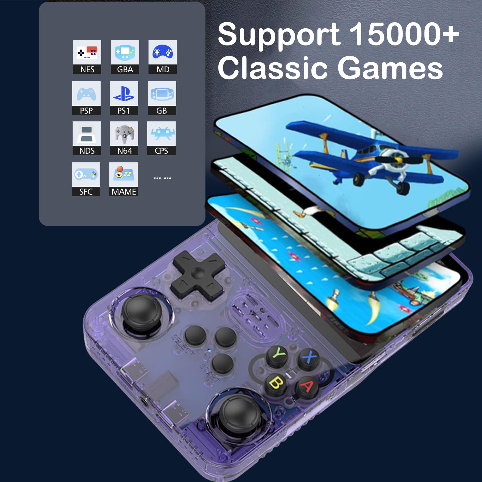 R36S Handheld Retro Gaming Console Linux System with 32+ 64G TF Card, Preloaded with 15000+ Games, Retro Video Game Console 3.5-inch IPS Screen (White)