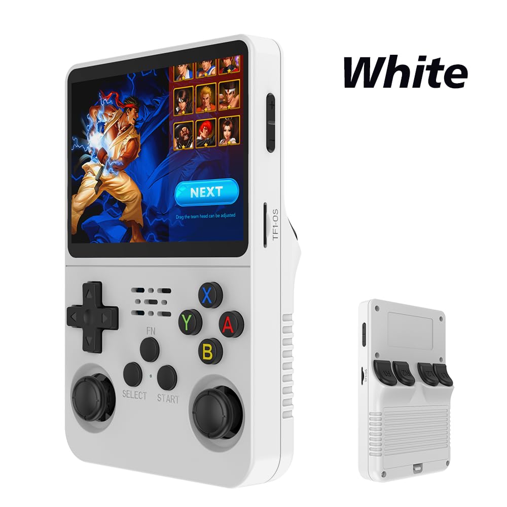 R36S Handheld Retro Gaming Console Linux System with 32+ 64G TF Card, Preloaded with 15000+ Games, Retro Video Game Console 3.5-inch IPS Screen (White)
