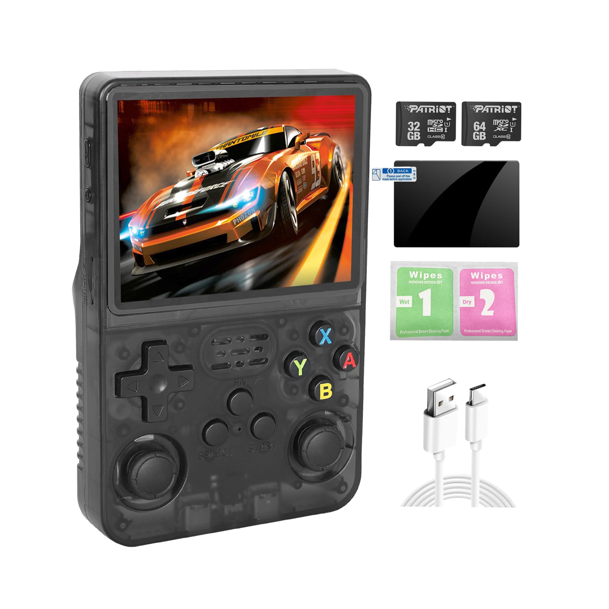 R36S Handheld Retro Gaming Console Linux System with 32+ 64G TF Card, Preloaded with 15000+ Games, Retro Video Game Console 3.5-inch IPS Screen (White)