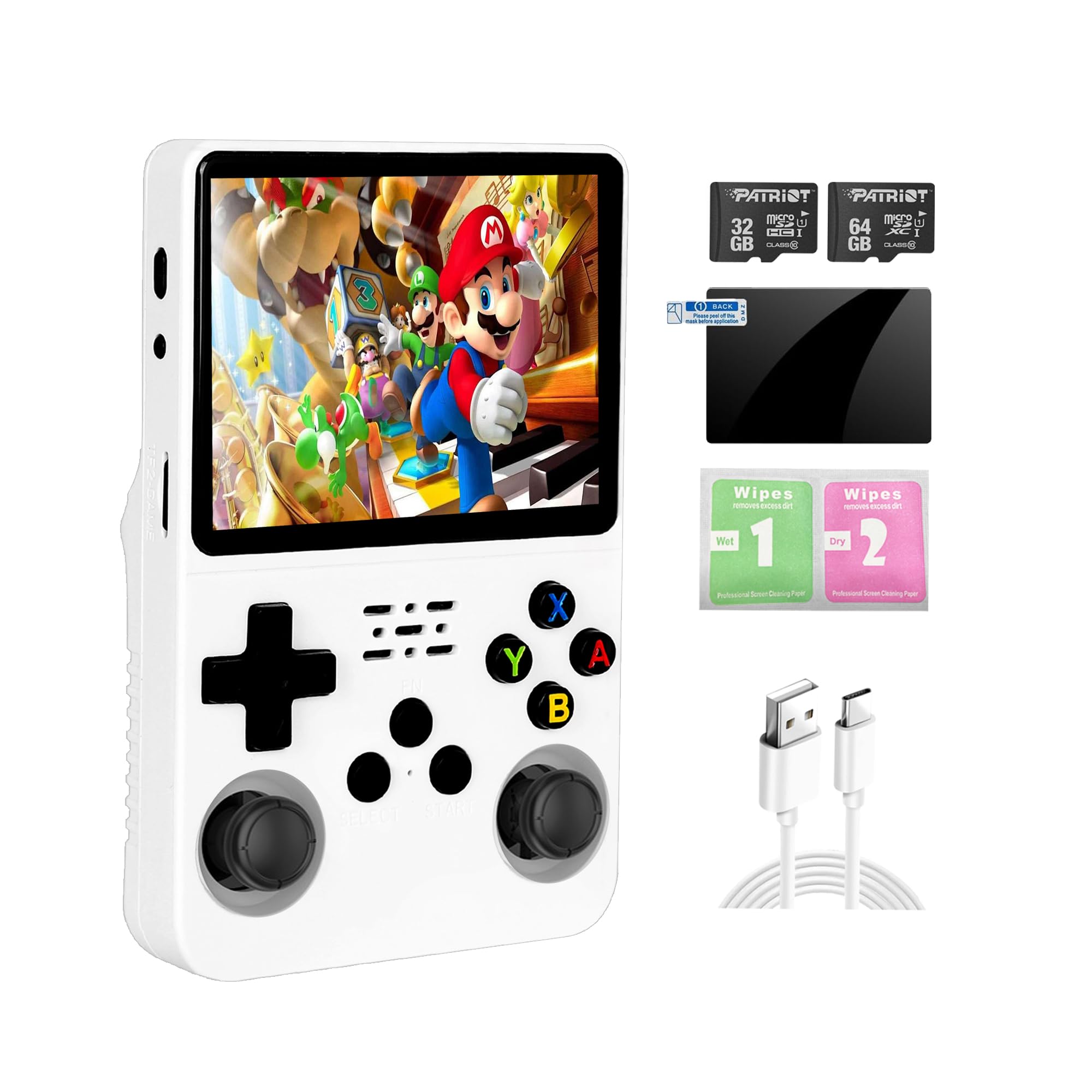 R36S Handheld Retro Gaming Console Linux System with 32+ 64G TF Card, Preloaded with 15000+ Games, Retro Video Game Console 3.5-inch IPS Screen (White)