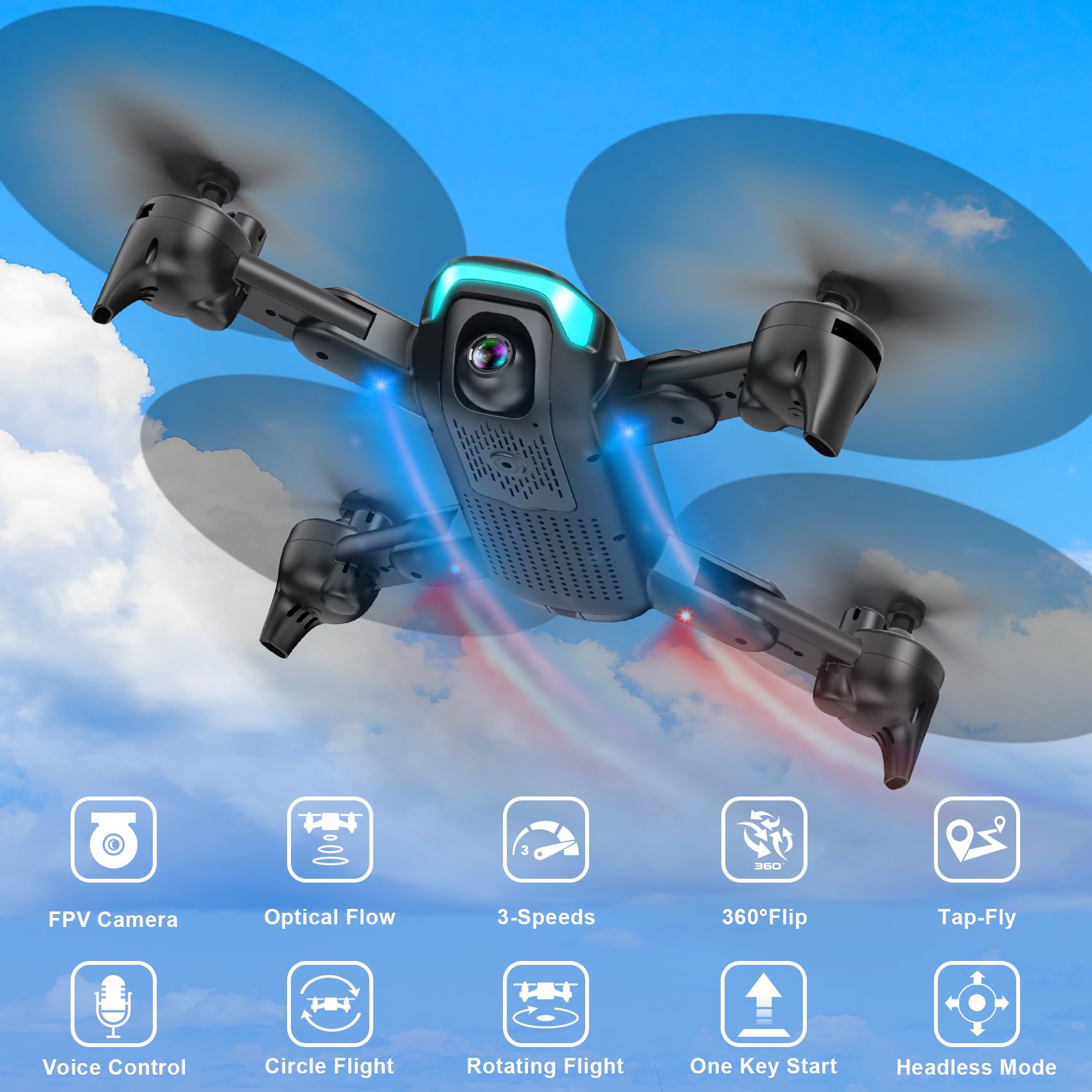REDRIE Drone with Camera - Foldable Drone for Kids Adults with 1080P FPV Camera, Upgrade Altitude Hold, Gestures Selfie, Waypoint Fly, Headless Mode, 3D Flip, One Key Start, 3 Speed Mode, Circle Fly, 2 Batteries