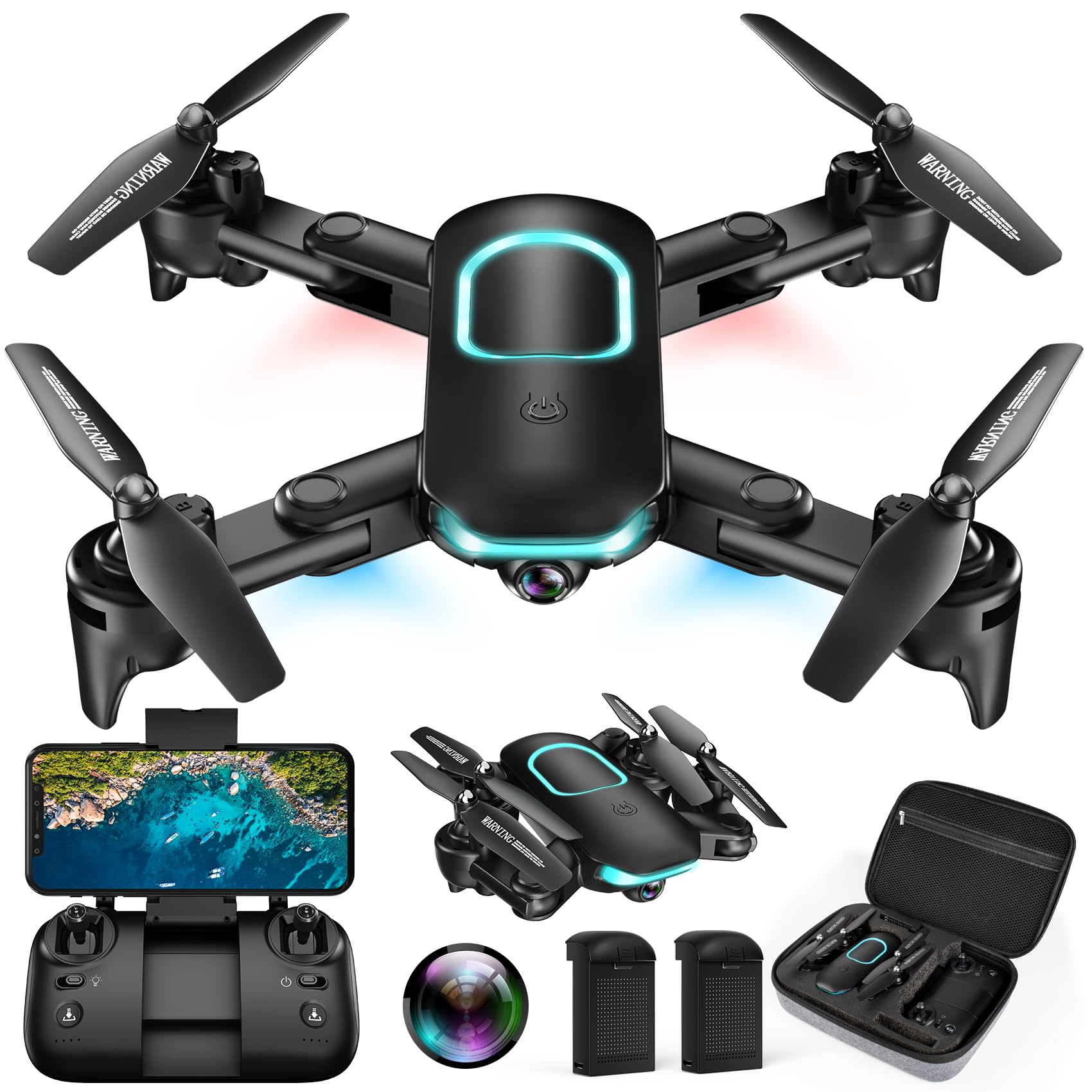 REDRIE Drone with Camera - Foldable Drone for Kids Adults with 1080P FPV Camera, Upgrade Altitude Hold, Gestures Selfie, Waypoint Fly, Headless Mode, 3D Flip, One Key Start, 3 Speed Mode, Circle Fly, 2 Batteries