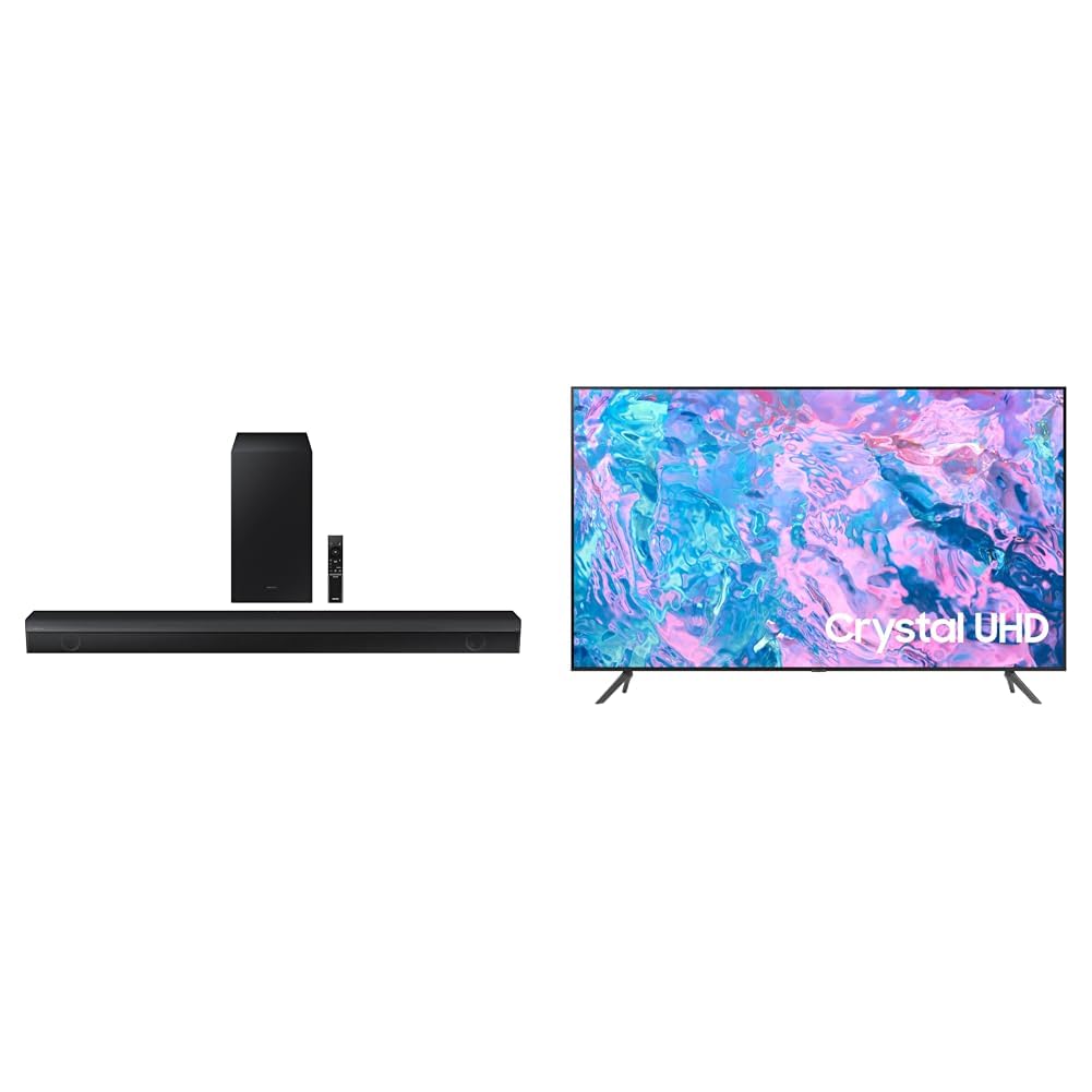 Samsung HW-B550/ZA 2.1ch Soundbar with Dolby Audio, DTS Virtual:X, Subwoofer Included, Adaptive Sound Lite, Bluetooth Multi-Device Connection, Wireless Surround Compatible, 2022, Black