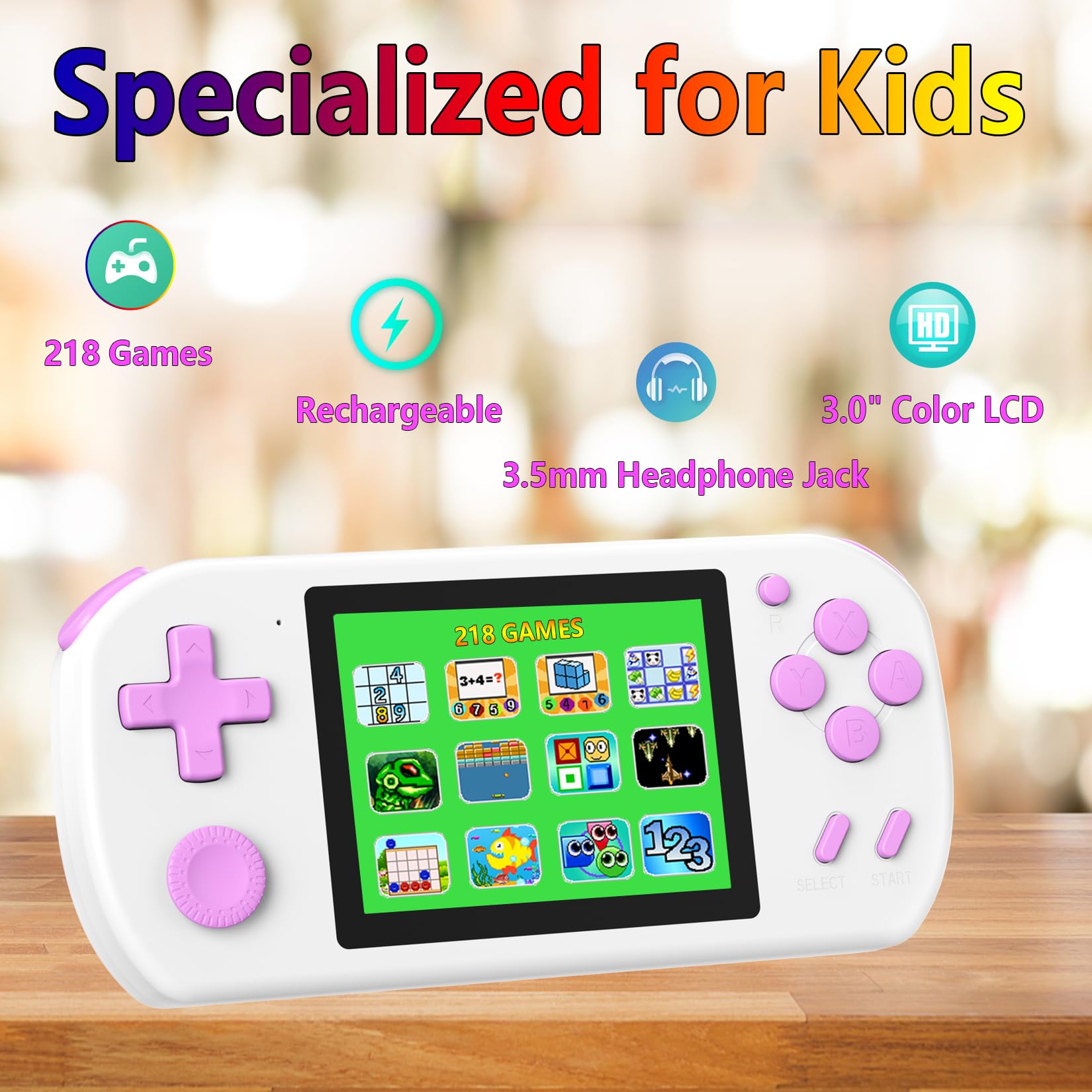 TEBIYOU Handheld Game Console for Kids Preloaded 218 Retro Video Games, Portable Gaming Player with Rechargeable Battery 3.0