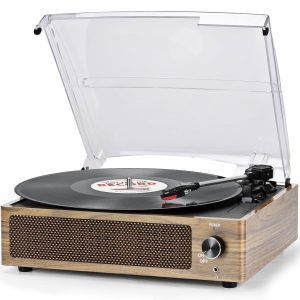 Vinyl Record Player with Speakers Vintage Turntable for Vinyl Records Belt-Driven Turntable Support 3-Speed, Wireless Playback, Headphone, AUX-in, RCA Line LP Vinyl Players for Sound Enjoyment Black
