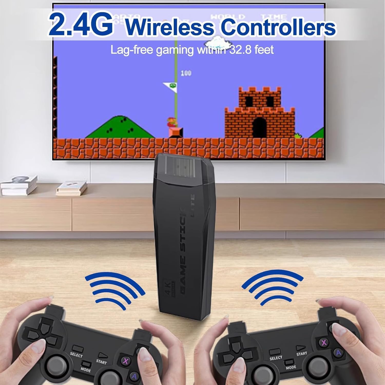 ZLYSYCM Wireless Retro Game Console, Retro Game Stick, Nostalgia Stick Game, 20,000+ Games & 9 Emulators Built in, Plug and Play Video Games for Tv 4K HDMI, 2.4g Wireless Controllers (64G)