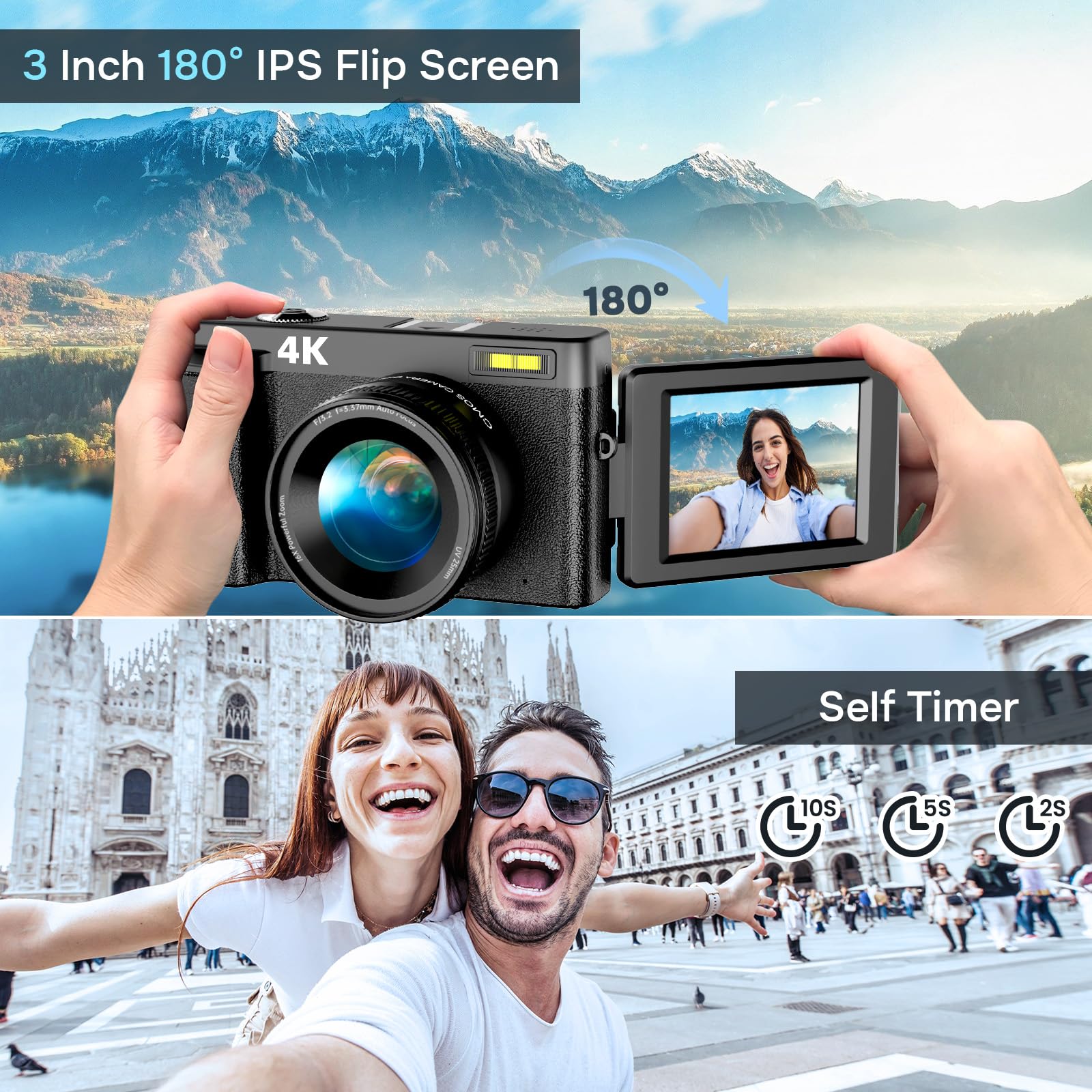 4K Digital Camera for Photography Autofocus, Upgraded 48MP Vlogging Camera for YouTube with SD Card, 3