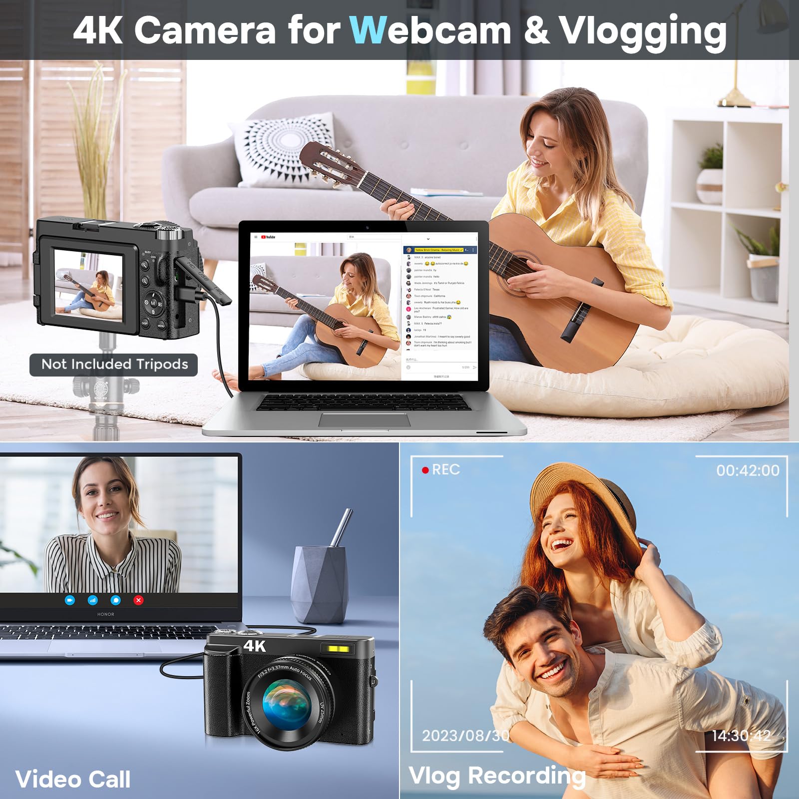 4K Digital Camera for Photography Autofocus, Upgraded 48MP Vlogging Camera for YouTube with SD Card, 3