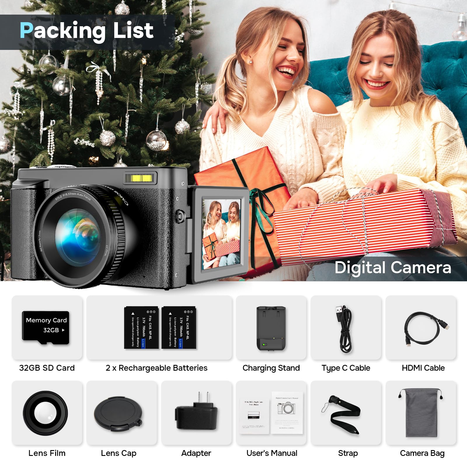 4K Digital Camera for Photography Autofocus, Upgraded 48MP Vlogging Camera for YouTube with SD Card, 3