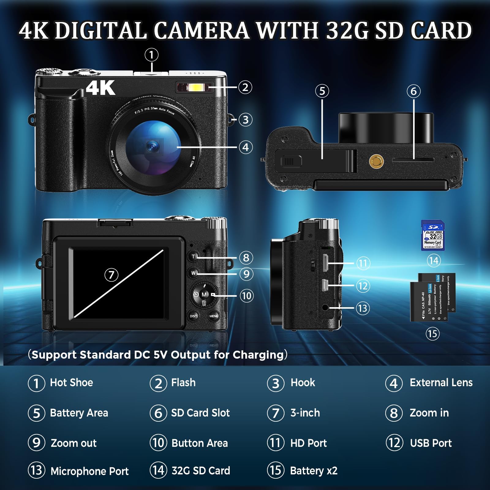 4K Digital Camera for Photography Autofocus, Upgraded 48MP Vlogging Camera for YouTube with SD Card, 3