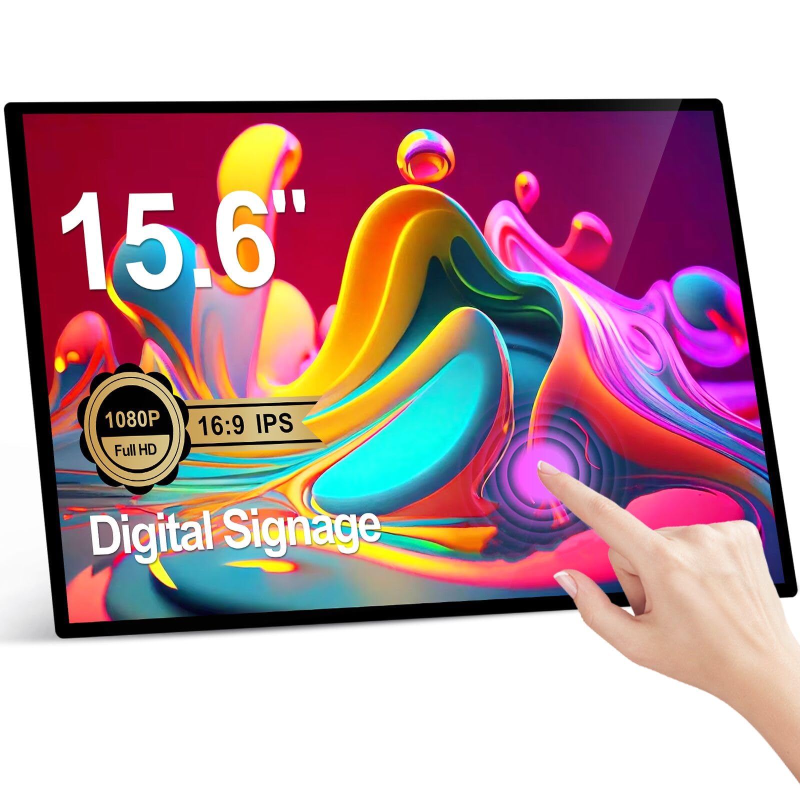 AYSTekMann 15.6” Digital SignageDisplay Indoor Interactive LCD Touch Screen Commercial Advertising Kiosk Smart Video Media Player Ultra Thin 5G WiFi All in One 4GB+64GB Android 11 Capacitive
