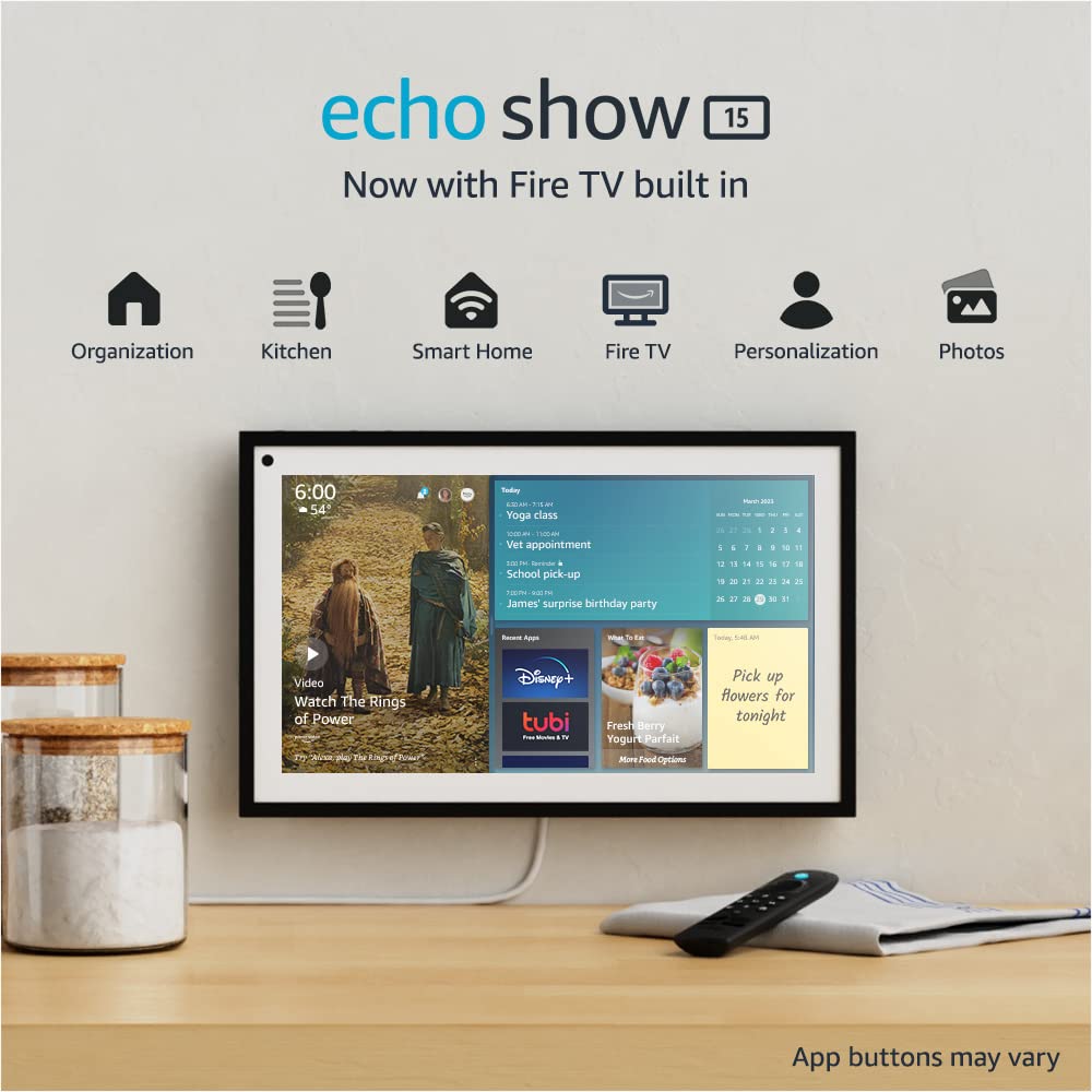 Certified Refurbished Echo Show 15 | Full HD 15.6″ smart display with Alexa and Fire TV built in | Remote included