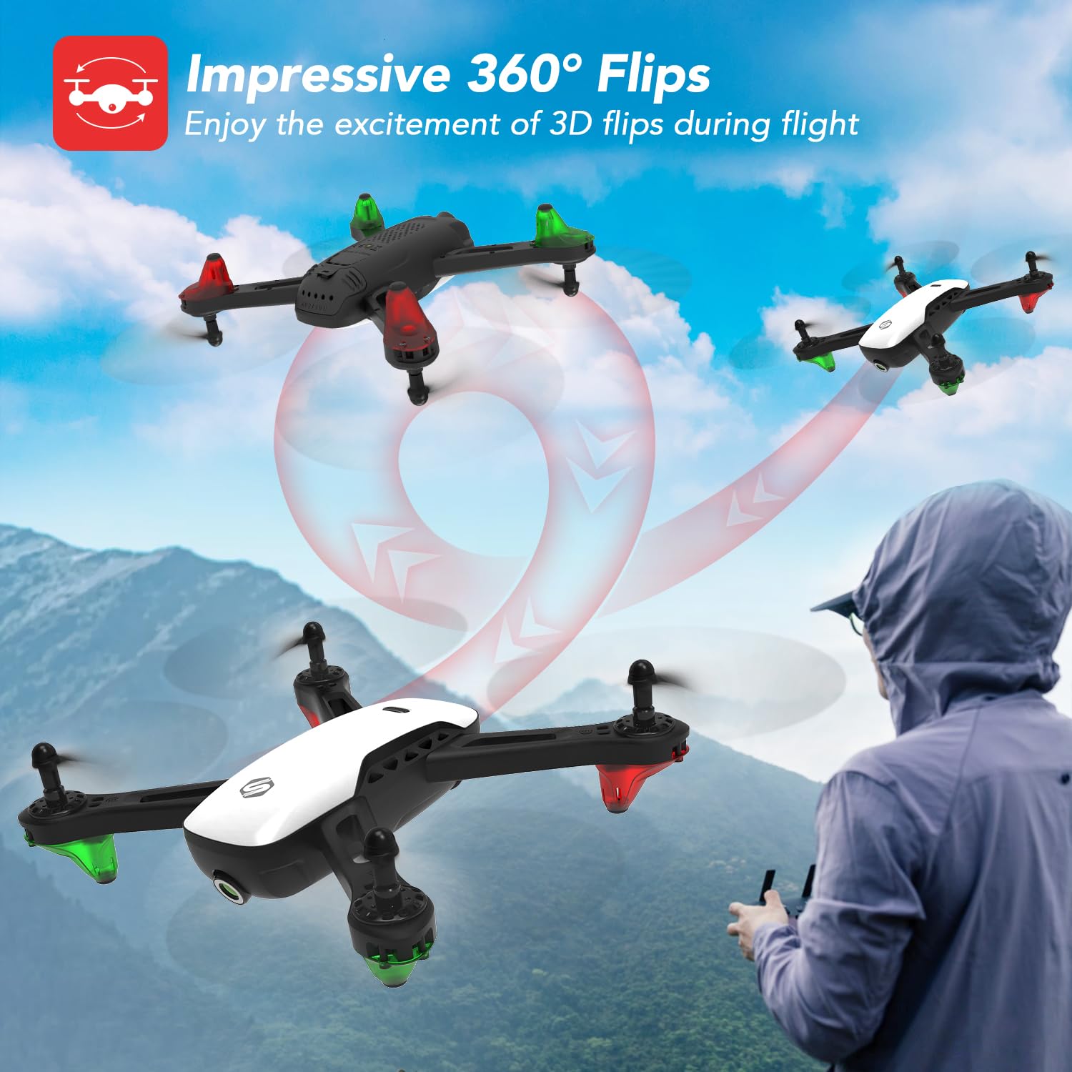 Drone with Camera for Adults, SANROCK 1080P HD FPV WiFi Drones for Kids Beginners, RC Quadcopter Helicopter, Voice Start, Waypoint Fly, Gesture Selfie, Return to Home, Toys Gifts for Boys Girls