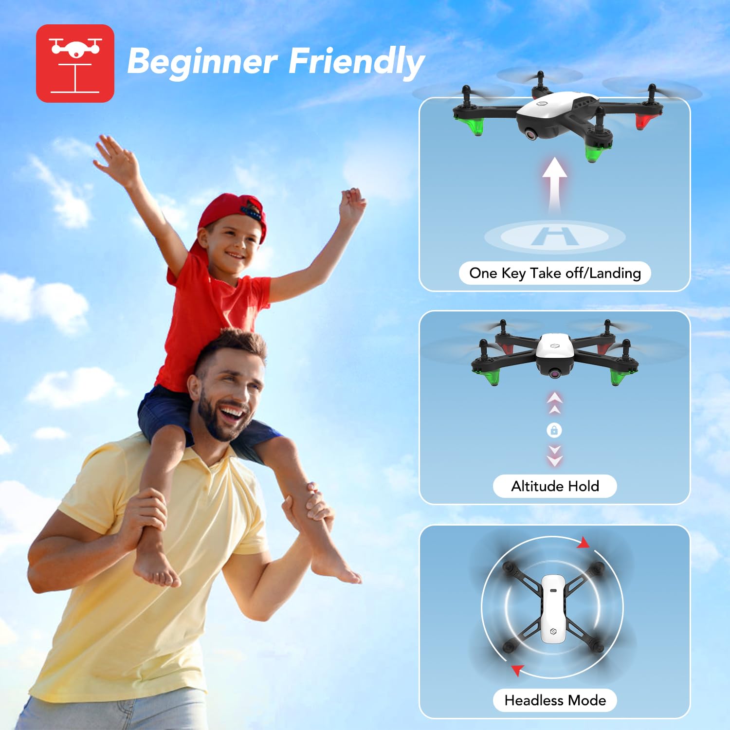 Drone with Camera for Adults, SANROCK 1080P HD FPV WiFi Drones for Kids Beginners, RC Quadcopter Helicopter, Voice Start, Waypoint Fly, Gesture Selfie, Return to Home, Toys Gifts for Boys Girls