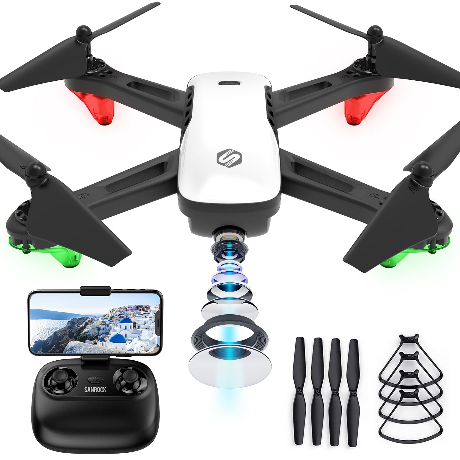 Drone with Camera for Adults, SANROCK 1080P HD FPV WiFi Drones for Kids Beginners, RC Quadcopter Helicopter, Voice Start, Waypoint Fly, Gesture Selfie, Return to Home, Toys Gifts for Boys Girls