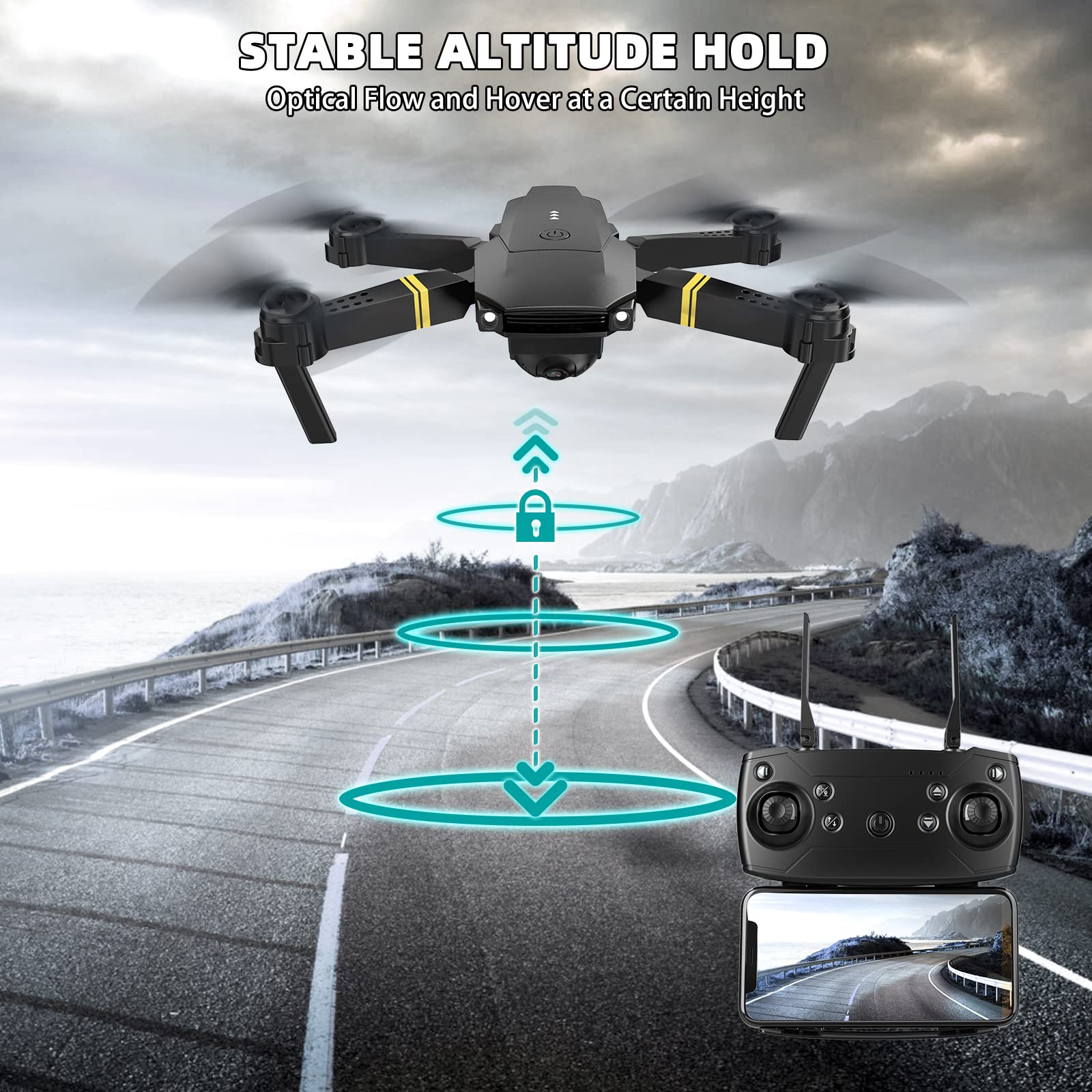 Drones for Adults with Cameras 4K, Drone with Camera 4k 1080 Foldable Drones for kids RC Quadcopter, Altitude Hold, FPV Drone Live Video, One Key Take Off, 3D Flip, Easter Gifts Toys for Girls/Boys, 3 Batteries