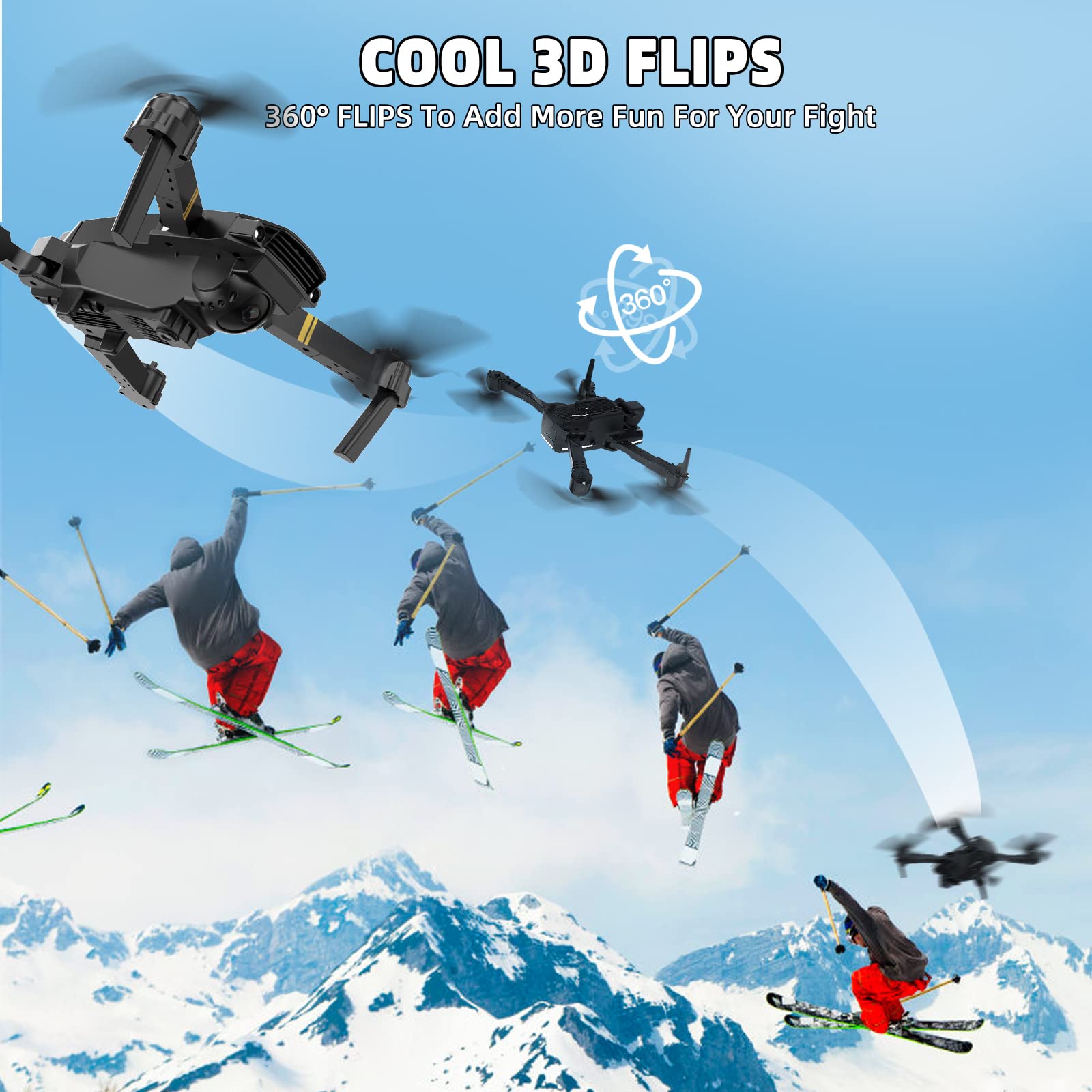 Drones for Adults with Cameras 4K, Drone with Camera 4k 1080 Foldable Drones for kids RC Quadcopter, Altitude Hold, FPV Drone Live Video, One Key Take Off, 3D Flip, Easter Gifts Toys for Girls/Boys, 3 Batteries