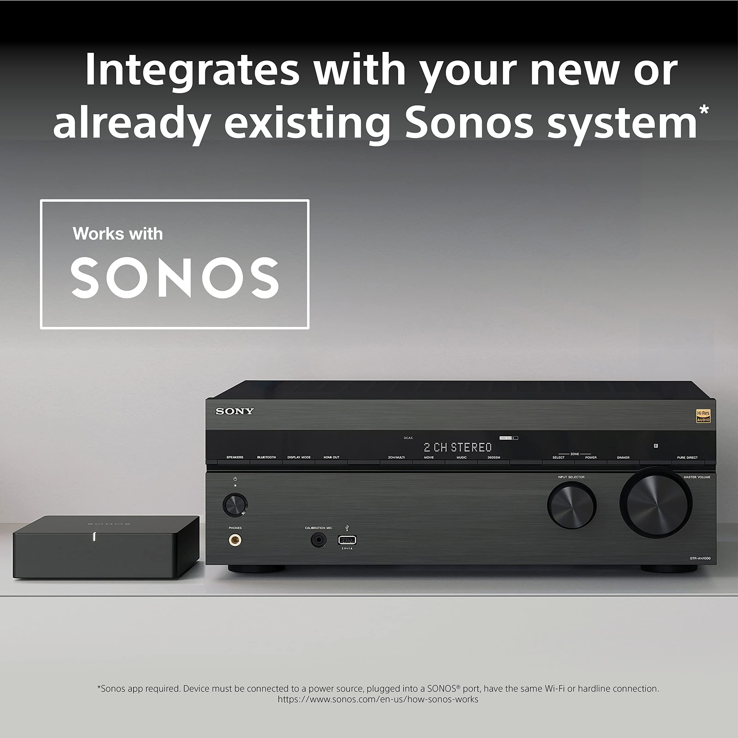 Sony STR-AN1000 7.2 CH Surround Sound Home Theater 8K A/V Receiver: Dolby Atmos, DTS:X, Digital Cinema Auto Calibration IX, Bluetooth, WiFi, Google Chromecast, Spotify connect, Apple AirPlay, HDMI 2.1