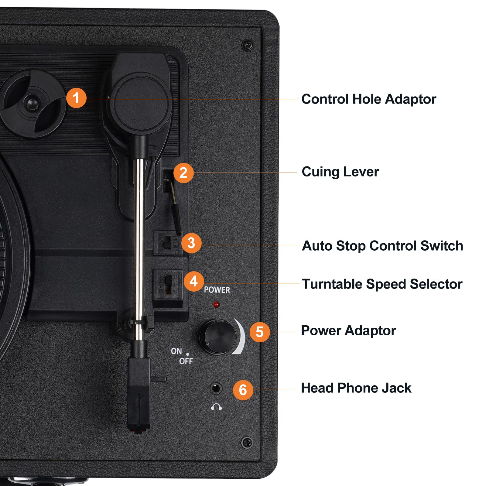 Vinyl Record Player, 3 Speeds Belt Driven Suitcase Portable Turntable for Vinyl Records with Built-in Speakers/RCA Output/Aux in/Headphone Jack/ 45 Adapter Black