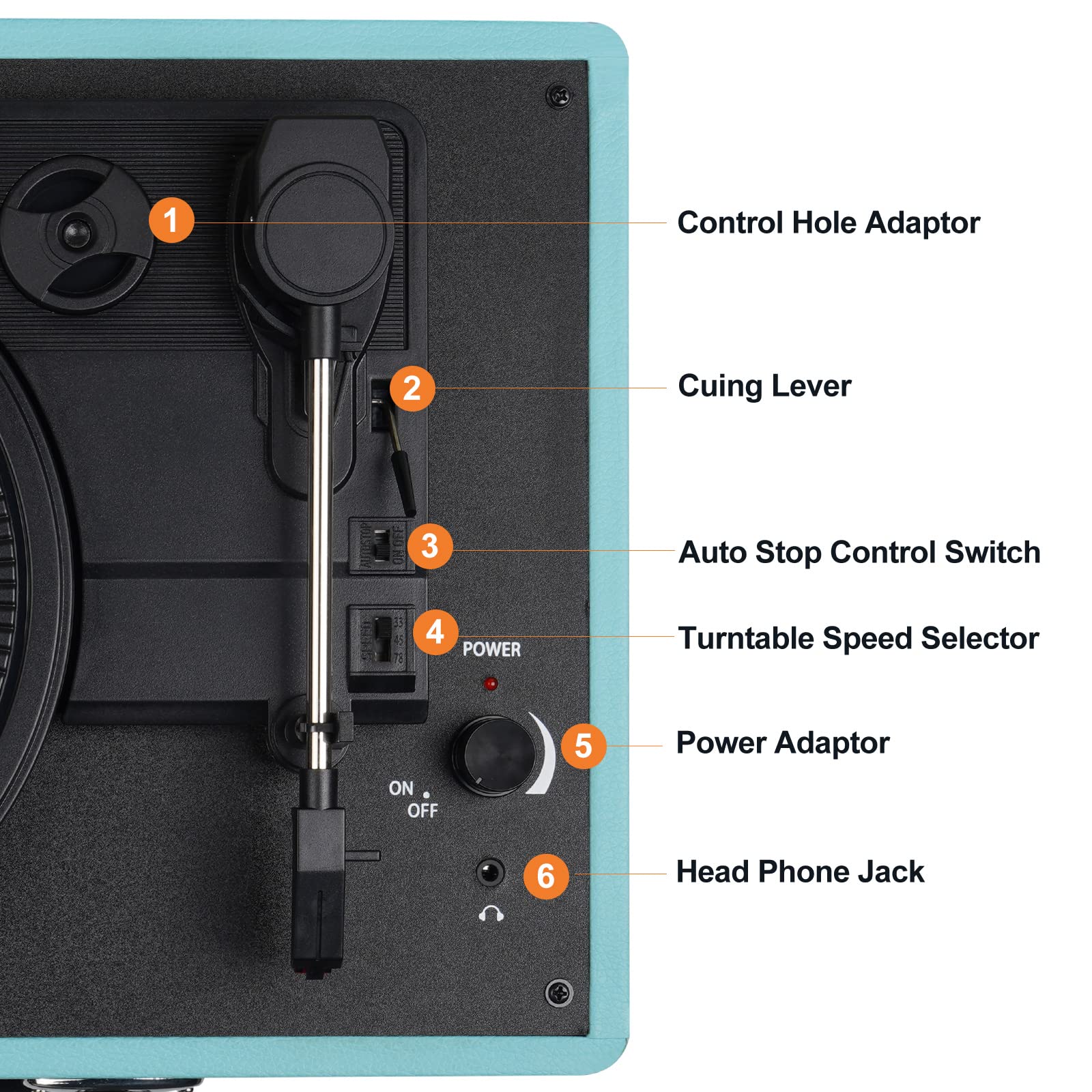 Vinyl Record Player, 3 Speeds Belt Driven Suitcase Portable Turntable for Vinyl Records with Built-in Speakers/RCA Output/Aux in/Headphone Jack/ 45 Adapter Black