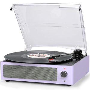 Vinyl Record Player with Speakers Vintage Turntable for Vinyl Records Belt-Driven Turntable Support 3-Speed Bluetooth Playback Headphone AUX RCA Line LP Vinyl Players for Sound Enjoyment Retro Brown