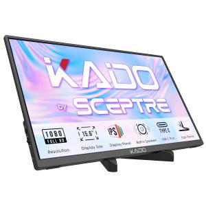 Kado Portable Monitor for Laptop, 15.6″ IPS 1920×1080 HDMI Dual USB Type-C Laptop Screen Extender Second Display Ergo Stand Built-In Speakers for PC, Mac, Tablet, Xbox, PS4/PS5 and Switch (K165W-FPNT)