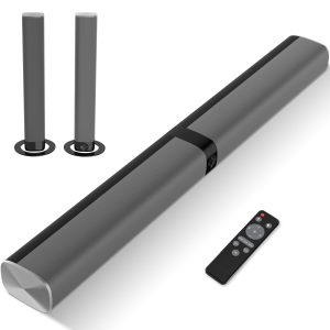 Assistrust Sound Bar for Smart TV, Soundbar with Bluetooth/ARC/Opt/AUX Connect, Auto Volume Boost, 3 Equalizer Modes, 2 in 1 Detachable Soundbar for TV/PC/Gaming/Projectors