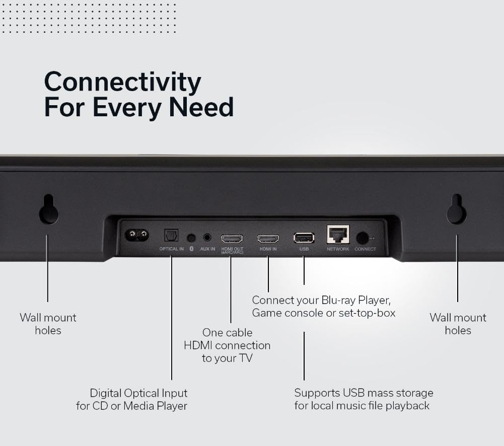 Denon Home 550 Wireless Smart Soundbar for TV with Dolby Atmos 3D Audio, Wi-Fi & Bluetooth, Built-in HEOS, Alexa, Siri & AirPlay 2, Spotify Connect, Pair Home Speakers & Subwoofer, Black