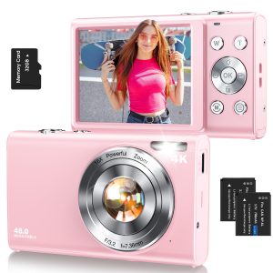 Digital Camera,Autofocus 4K Vlogging Camera for Photography with 32GB Card,48MP Portable Compact Point and Shoot Digital Camera for Teens Adult Beginner with 16X Zoom,Anti-Shake,2 Batteries(White)
