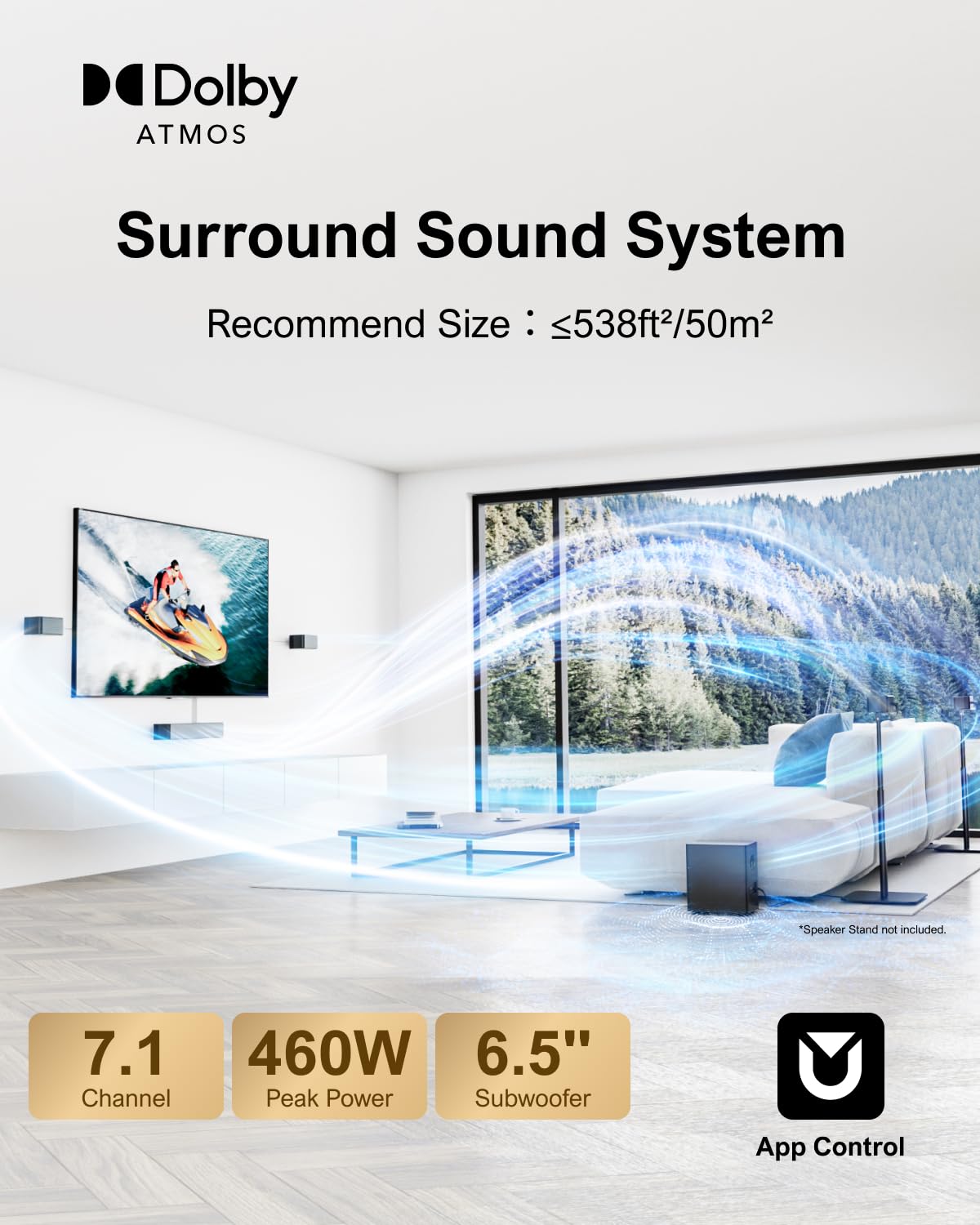ULTIMEA 7.1 Surround Sound System for TV with Dolby Atmos, 460W Sound Bar for TV with 6.5