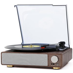 Vinyl Record Player Turntable,Built-in Bluetooth & 2 Stereo Speakers,Record Player 3 Speed 3 Size Turntables for Vinyl Records,Headphone,Auto Stop,RCA Line (Brown)