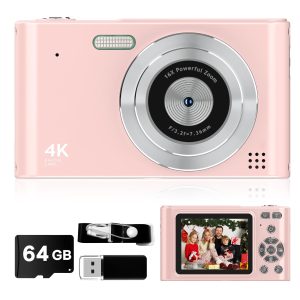 2025 Digital Camera, Kids Camera1080P, Vlog Camera with 64GB Card,16X Zoom Anti Shake, Card Reader, 44MP Compact Portable Small Point Shoot Camera Green Gift for Kid Student Children Teen Girl Boy