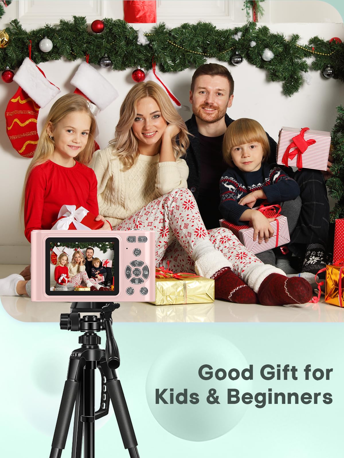 2025 Digital Camera, Kids Camera1080P, Vlog Camera with 64GB Card,16X Zoom Anti Shake, Card Reader, 44MP Compact Portable Small Point Shoot Camera Green Gift for Kid Student Children Teen Girl Boy