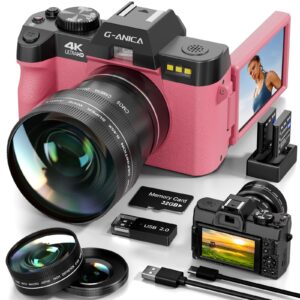 4K 48MP Digital Camera with Autofocus & Anti-Shake – Vlogging Camera for YouTube with 3″ 180° Flip Screen, 16X Zoom, SD Card & 2 Batteries – Compact Travel Camera for Teens (Black)