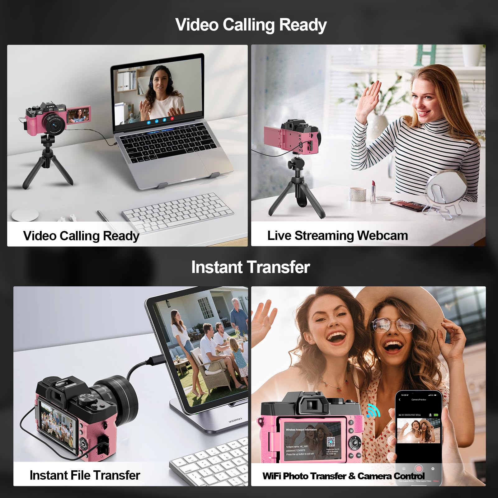 4K 48MP Digital Camera with Autofocus & Anti-Shake - Vlogging Camera for YouTube with 3