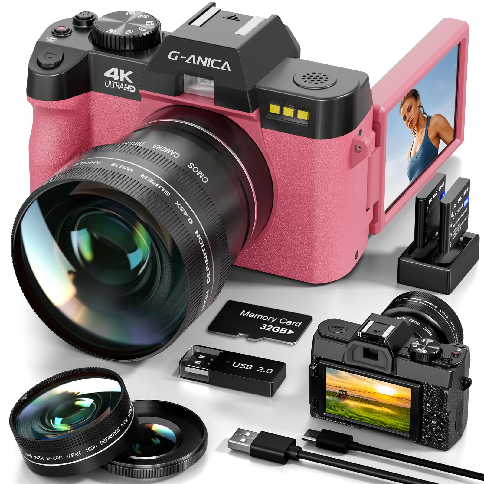 4K 48MP Digital Camera with Autofocus & Anti-Shake - Vlogging Camera for YouTube with 3