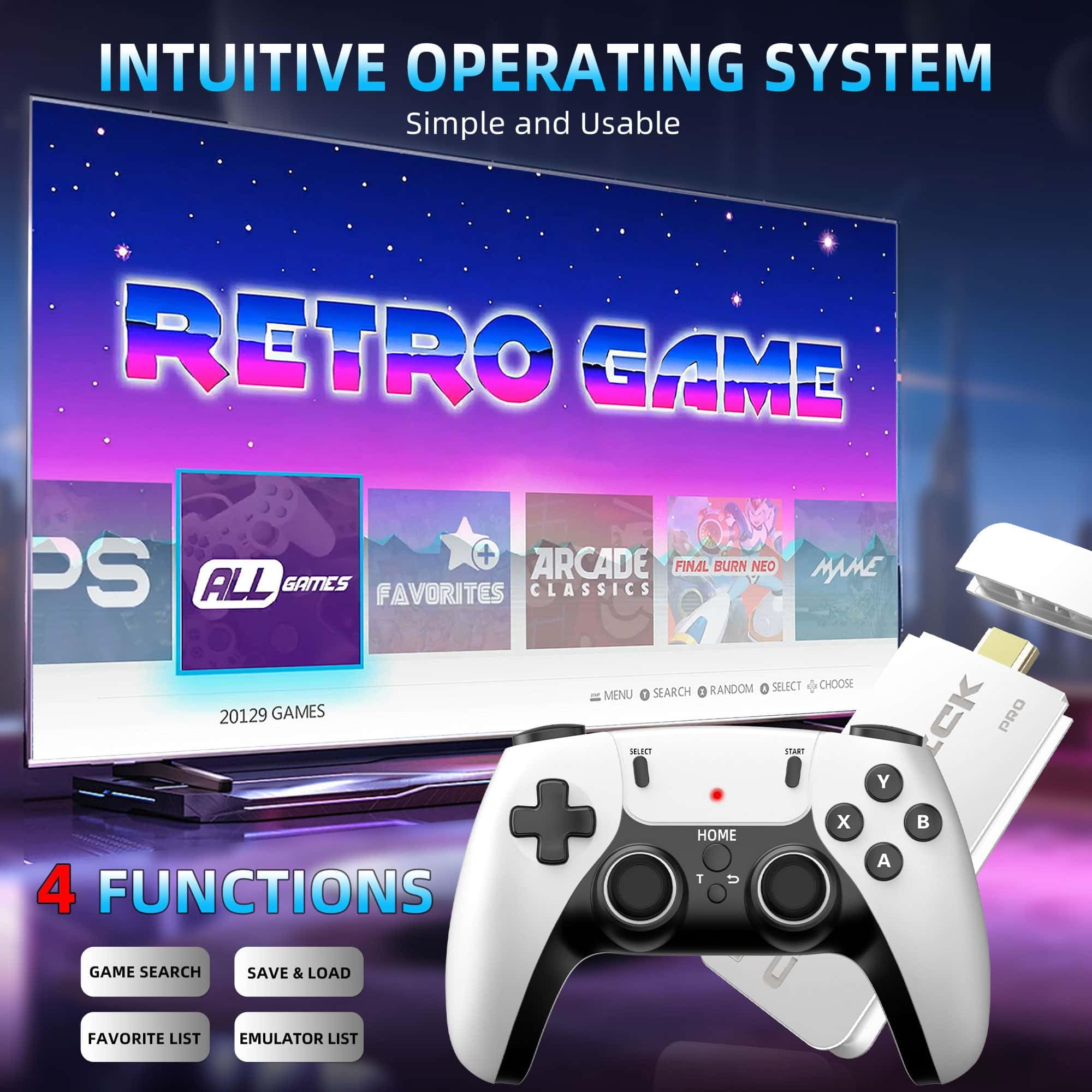 BADGOAL 2025 New Retro Game Console, Nostalgia Gaming Stick, Classic Video Games with 4K HDMI, 20,000+ Games and 23 Emulators, Upgraded Dual 2.4G Wireless Controllers 64GB