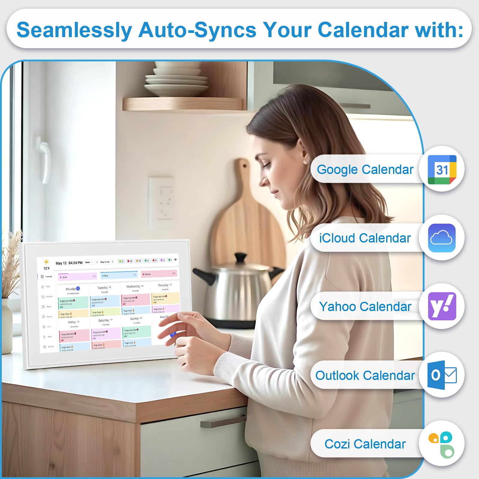 BQQJDD 15.6 Inch Digital Calendar, 2025 Planner & Chore Chart, 32GB WiFi Smart Organizer, HD Touch Screen Wall Calendar, Interactive Organizing Schedule, Meal Plan for Family, Includes Desk Mount