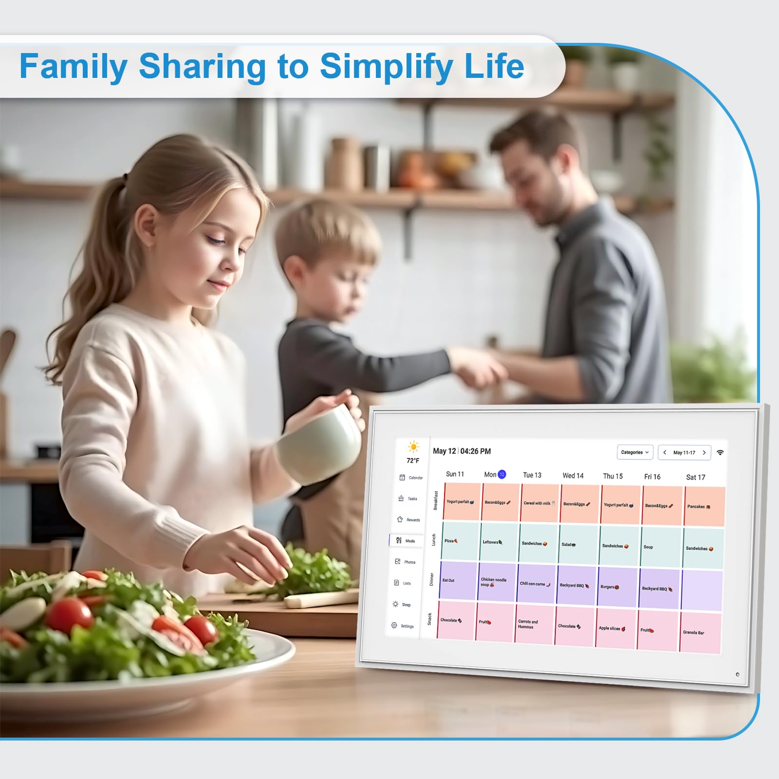 BQQJDD 15.6 Inch Digital Calendar, 2025 Planner & Chore Chart, 32GB WiFi Smart Organizer, HD Touch Screen Wall Calendar, Interactive Organizing Schedule, Meal Plan for Family, Includes Desk Mount
