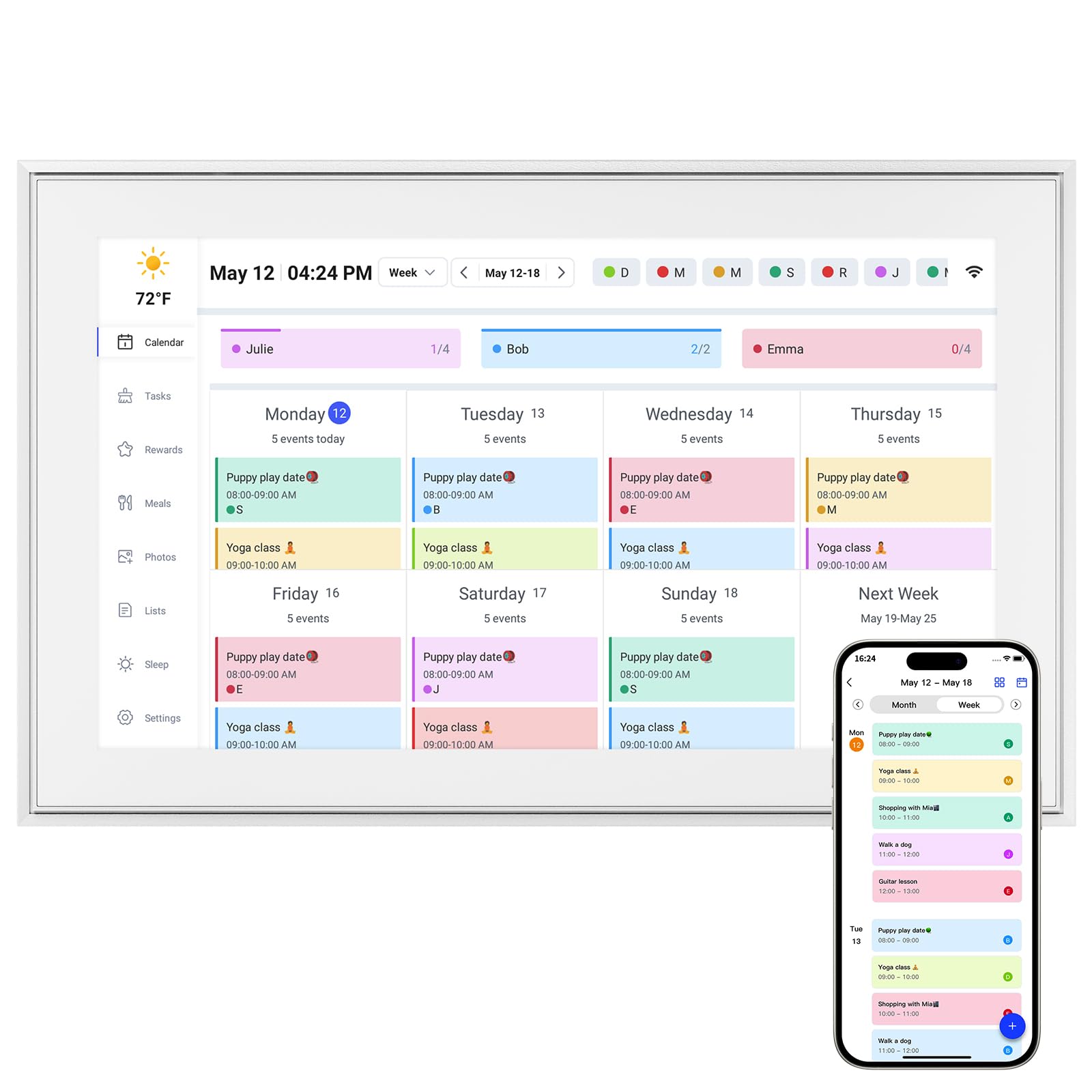 BQQJDD 15.6 Inch Digital Calendar, 2025 Planner & Chore Chart, 32GB WiFi Smart Organizer, HD Touch Screen Wall Calendar, Interactive Organizing Schedule, Meal Plan for Family, Includes Desk Mount